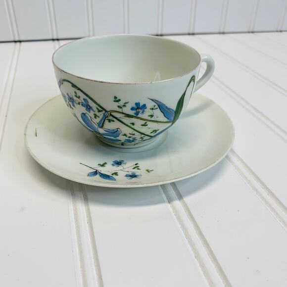 Midcentury Modern Blue Flower Design Coffee Cup and Saucer Tea cup - Picture 1 of 4